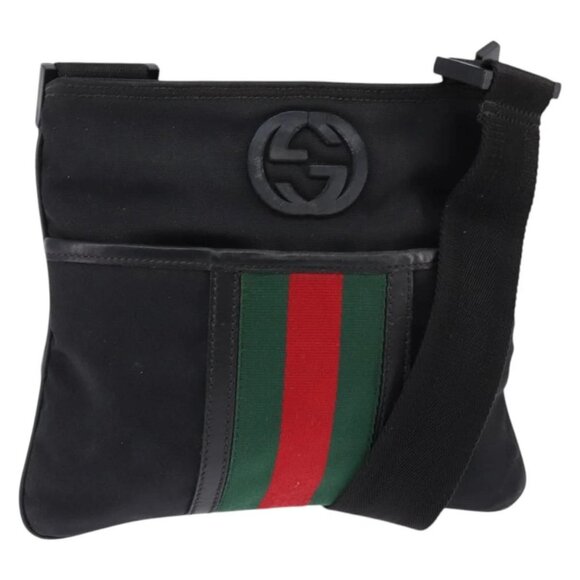 GUCCI Web Sherry Line Shoulder Bag Nylon Black - Picture 1 of 15
